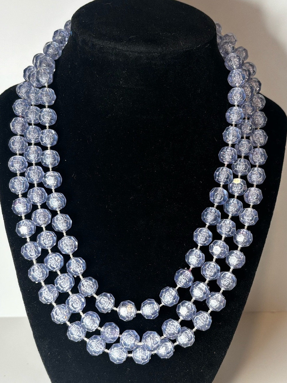 Vintage Flapper Necklace Lavender Blue Lucite 60” Faceted Beads Opera Length